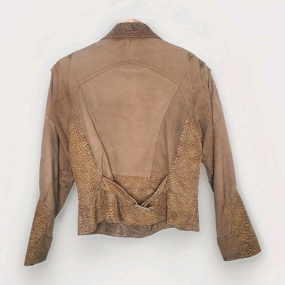 Vintage 80s North Pole Suede Leather Cropped Batwing Jacket Coat Animal Print M - Picture 4 of 8